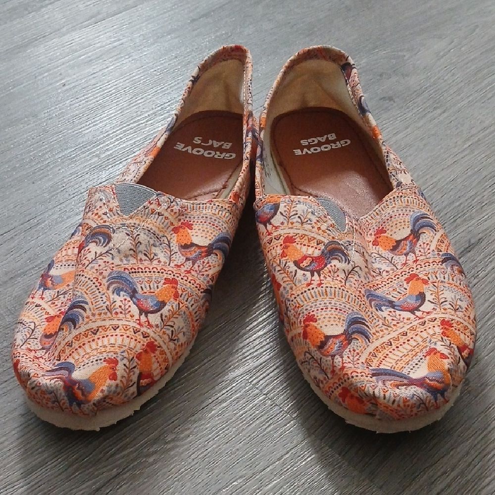 Groove Bags rooster print slip-on loafers' flats Sz & NWOT